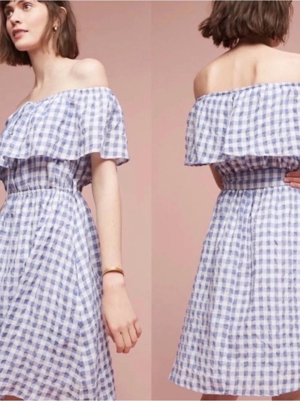 Anthropologie 11-1 TYLHO Kinsey Gingham Off Shoulder Dress